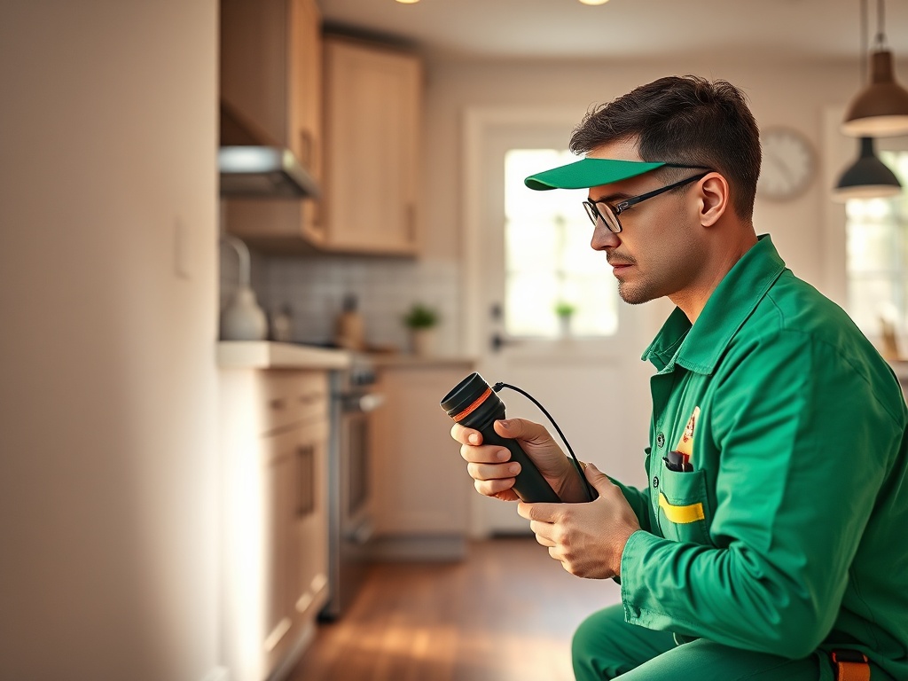 Licensed pest control technician inspecting a Stillwater home